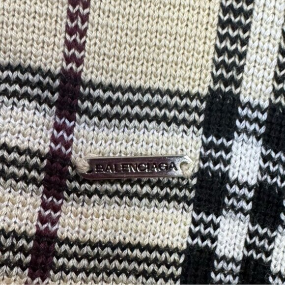 BALENCIAGA Nova Check Zip Cardigan Knit Jacket Sweater Logo Neutral Tan Wool S - Picture 8 of 16